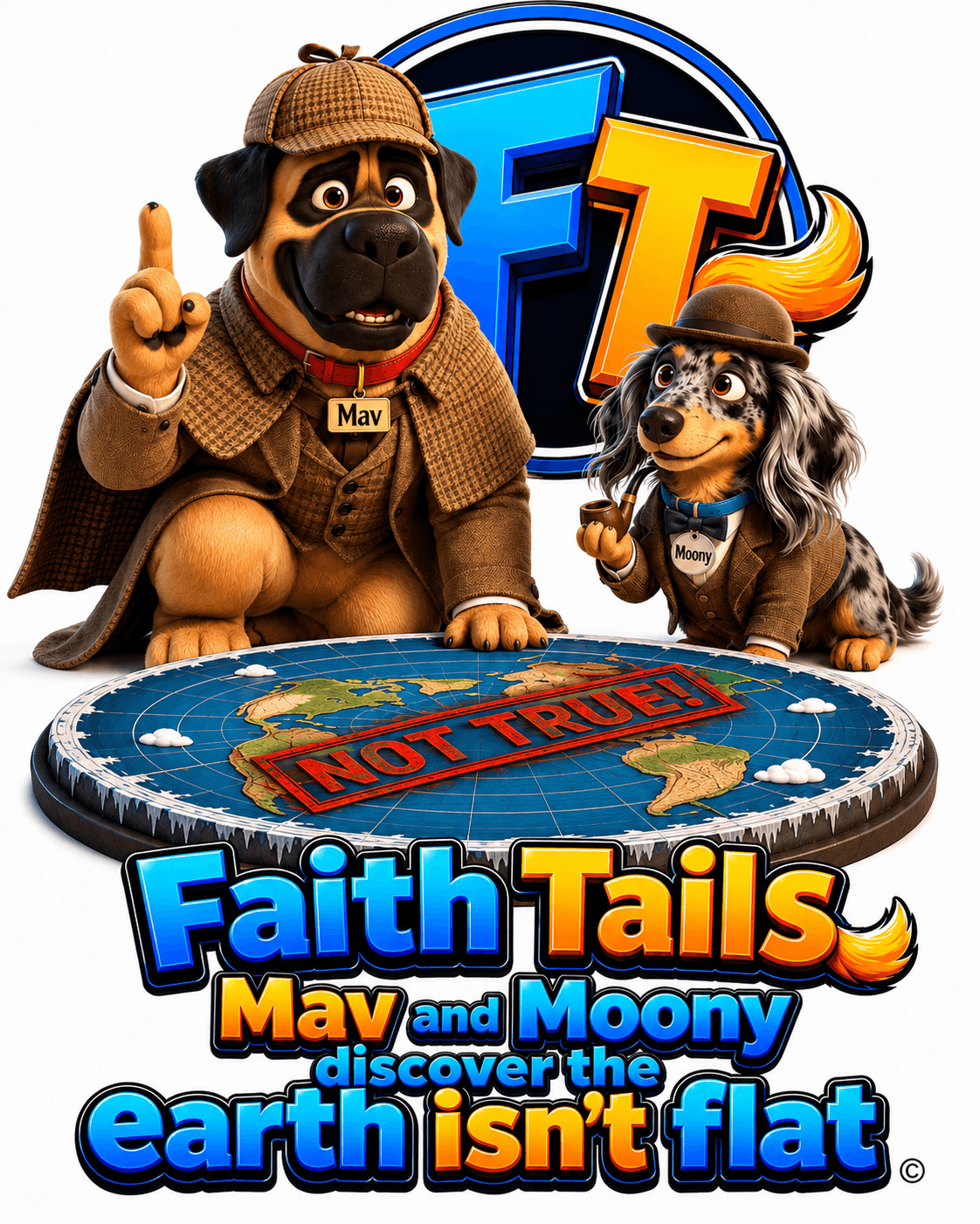 Faith Tails — Mav & Moony Discover the Earth Isn't Flat Tee