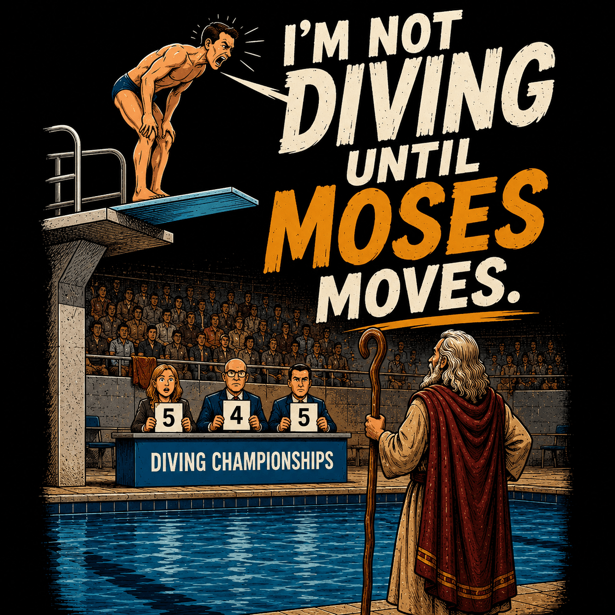 I'm Not Diving Until Moses Moves — Christian Humor Heavyweight Tee